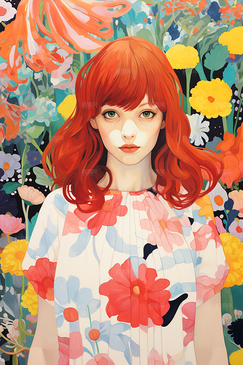 多巴胺女孩少女五彩斑斓插画
