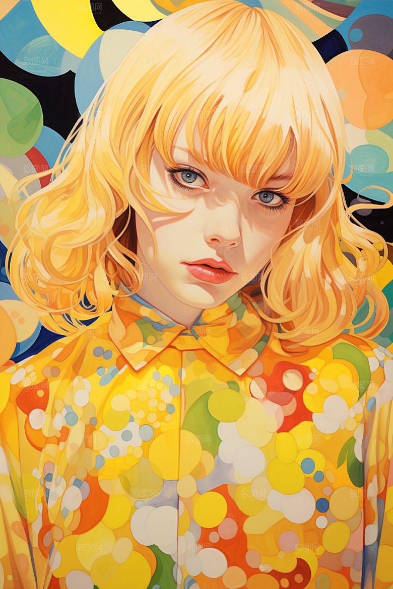 多巴胺女孩艺术感彩色插画