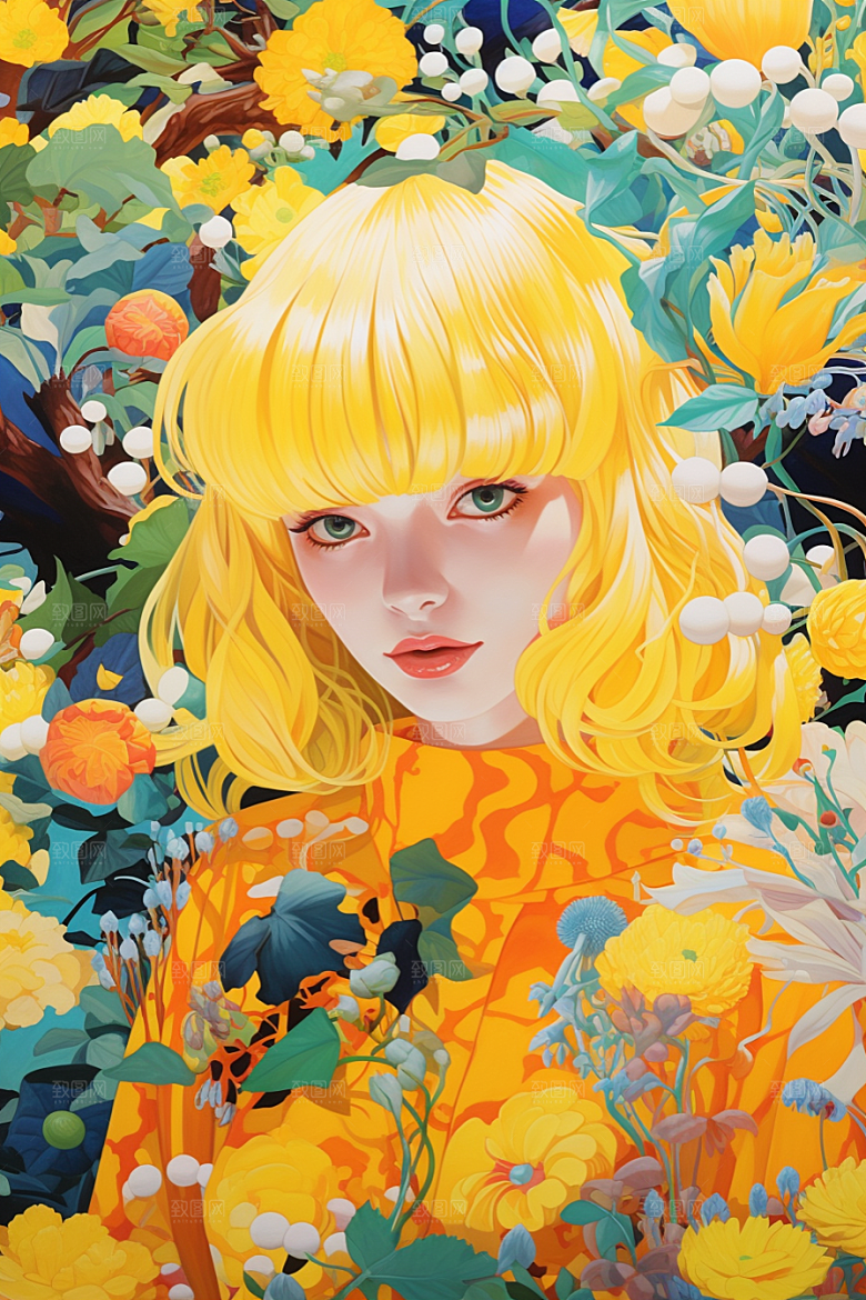 多巴胺女孩艺术感缤纷插画