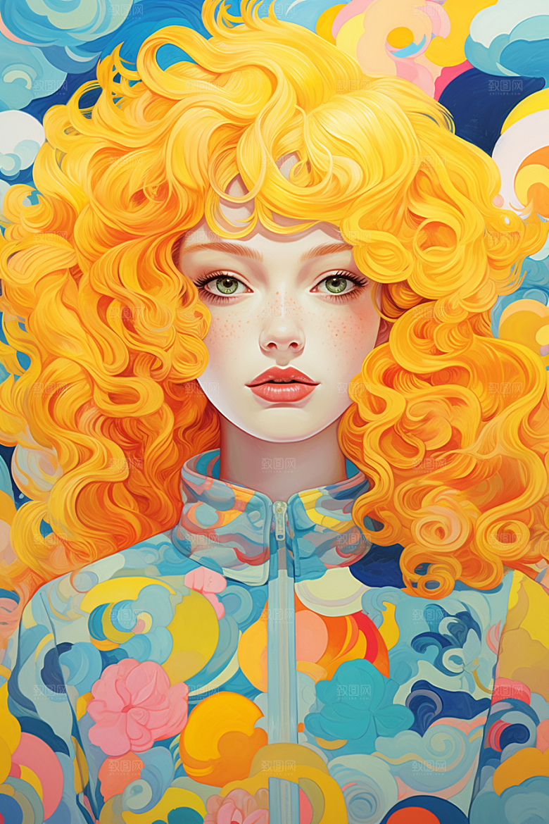 多巴胺女孩彩色形象插画