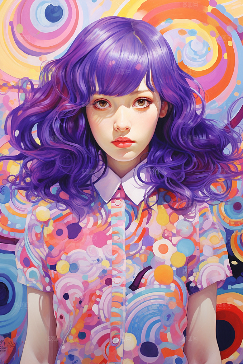 多巴胺女孩高清彩色插画