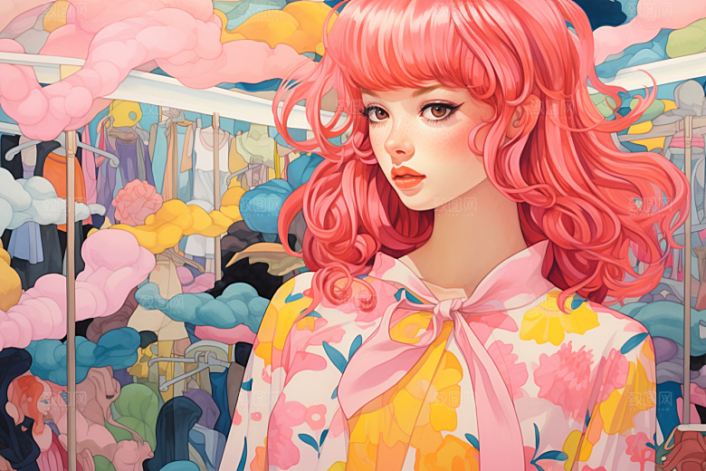 多巴胺女孩形象缤纷插画