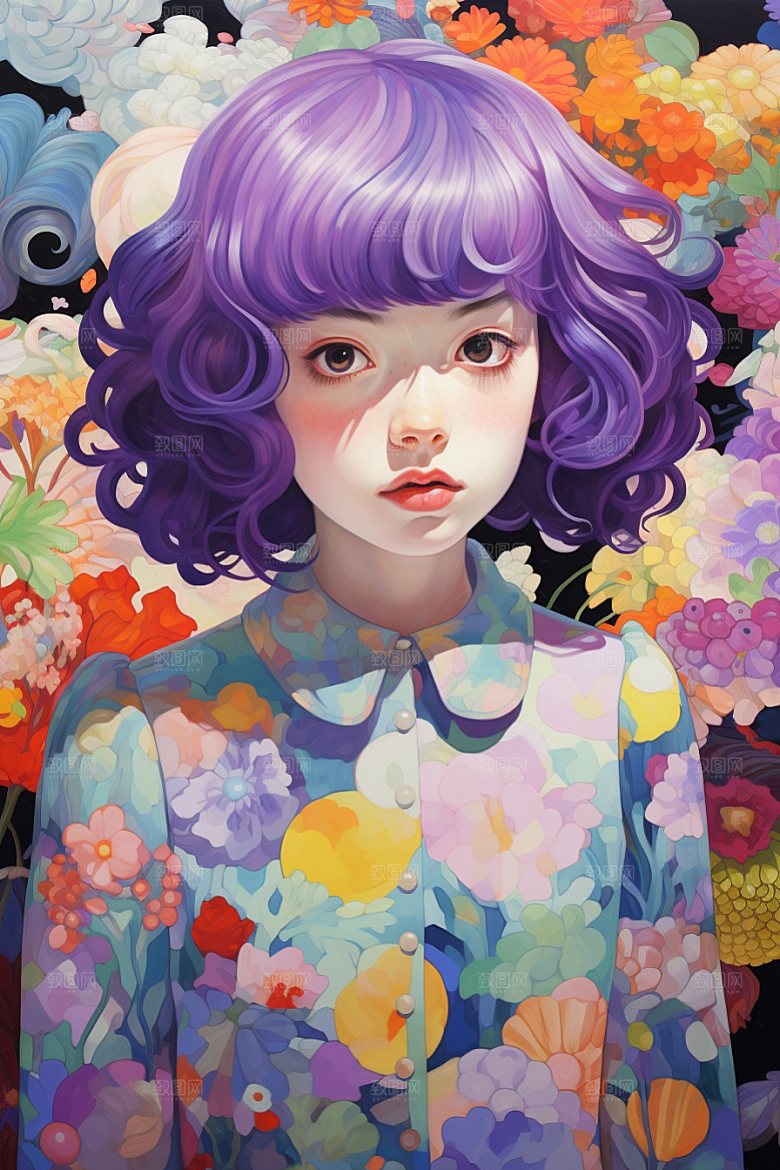 多巴胺女孩高清可爱插画