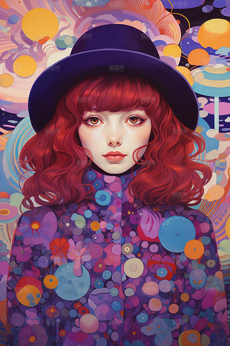 多巴胺女孩少女五彩斑斓插画