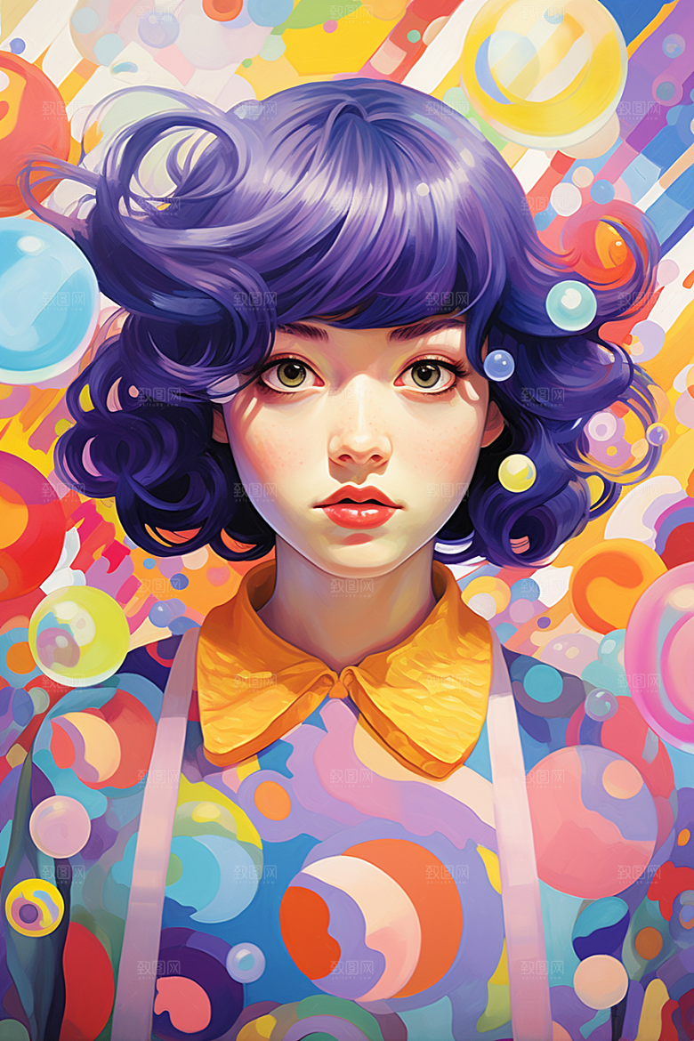 多巴胺女孩缤纷彩色插画