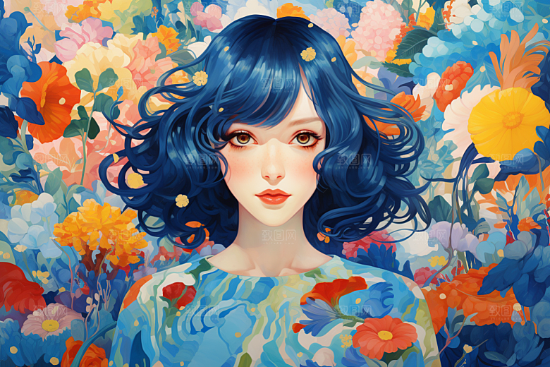 多巴胺女孩五彩斑斓穿搭插画