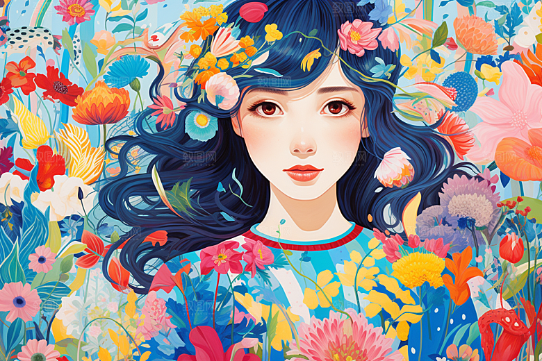 多巴胺女孩手绘少女插画