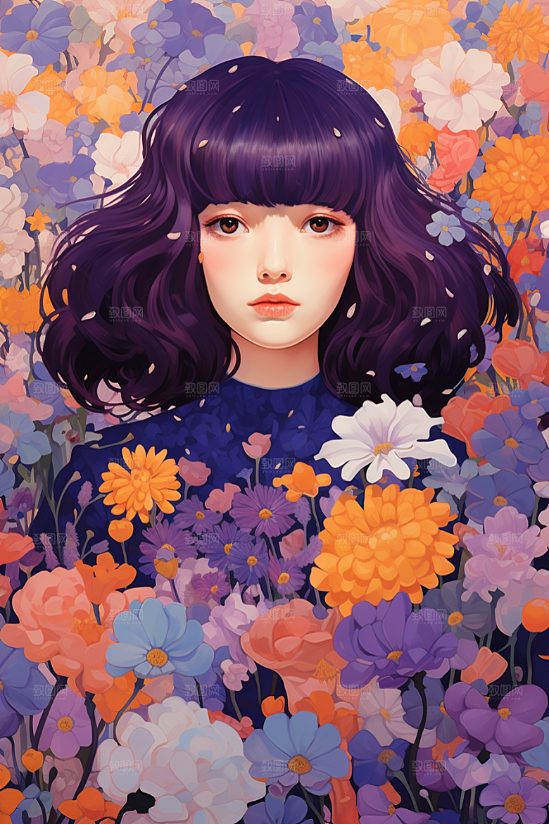 多巴胺女孩艺术感高清插画