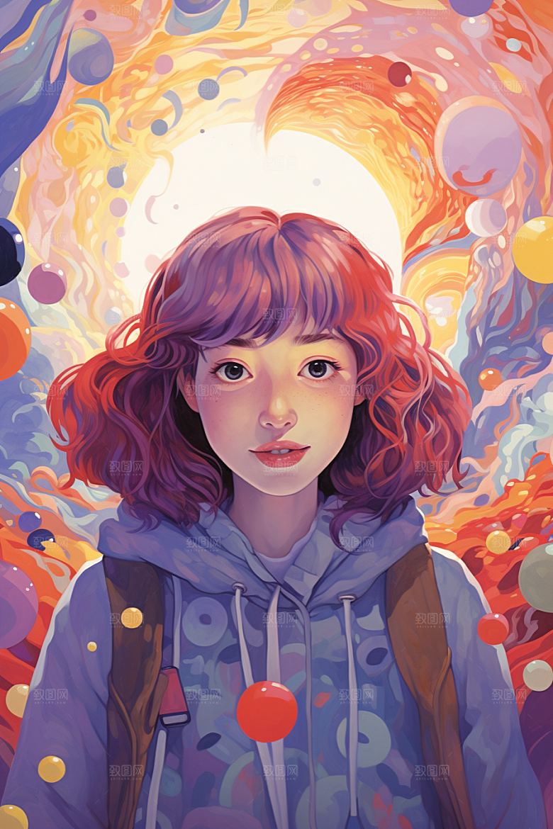 多巴胺女孩手绘缤纷插画