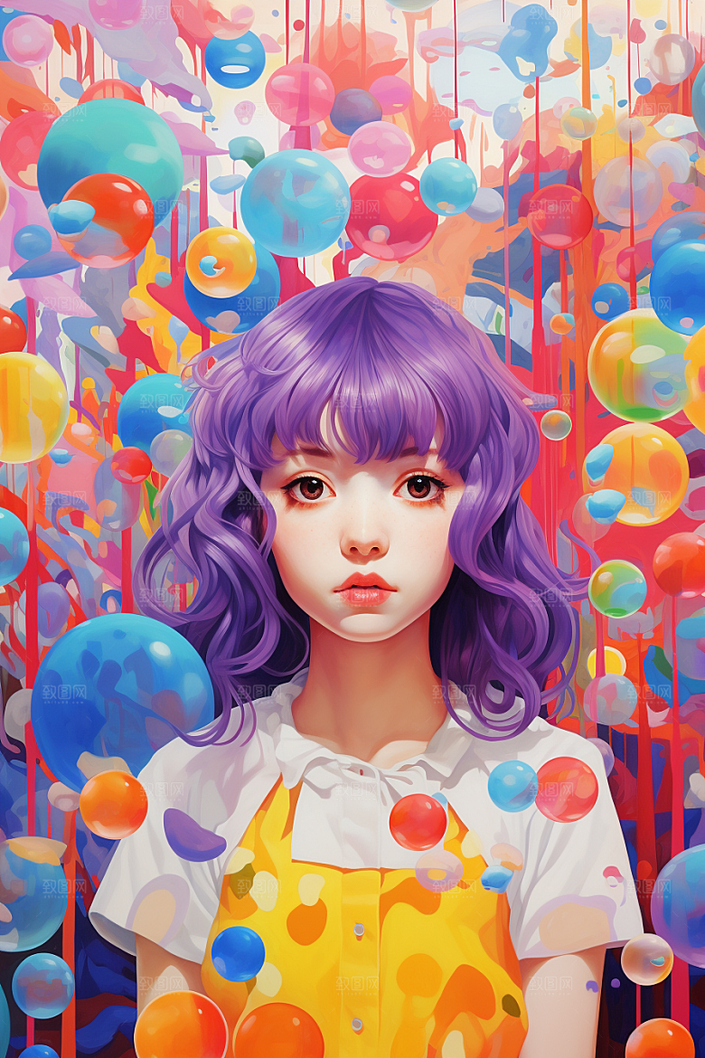 多巴胺女孩形象艺术感插画