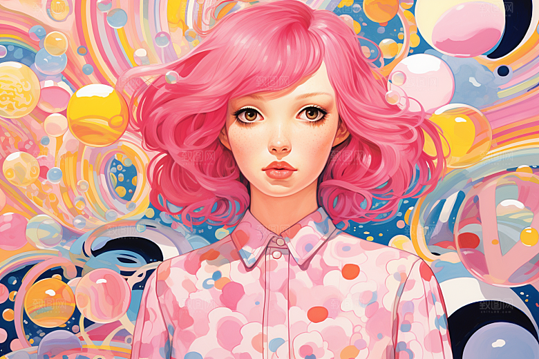多巴胺女孩少女手绘插画