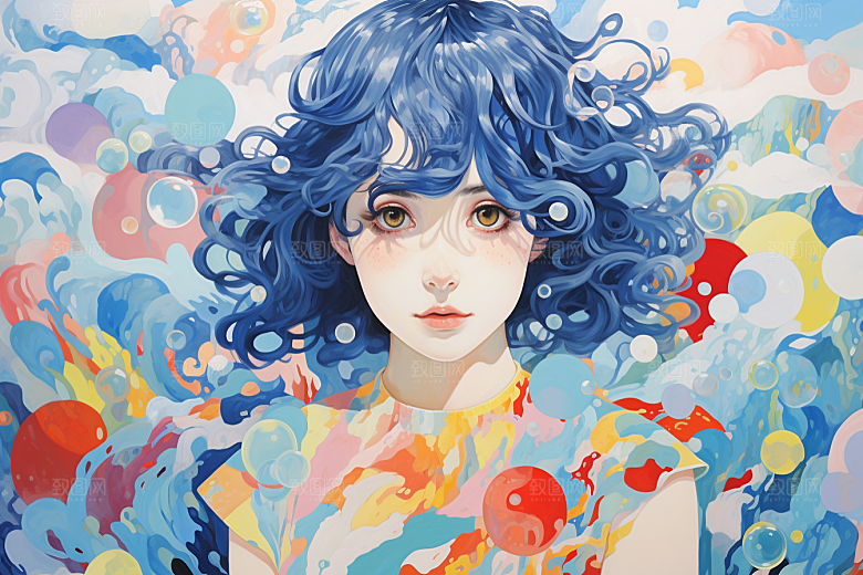 多巴胺女孩形象高清插画