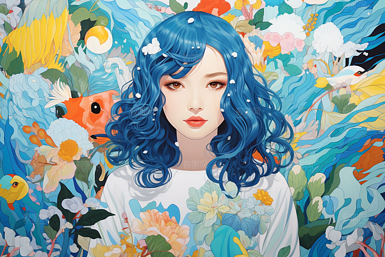 多巴胺女孩五彩斑斓彩色插画