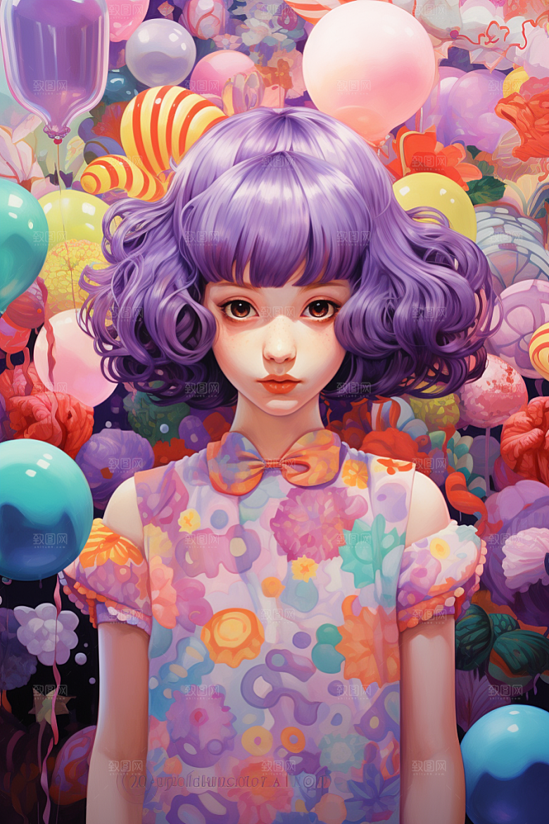多巴胺女孩五彩斑斓艺术感插画