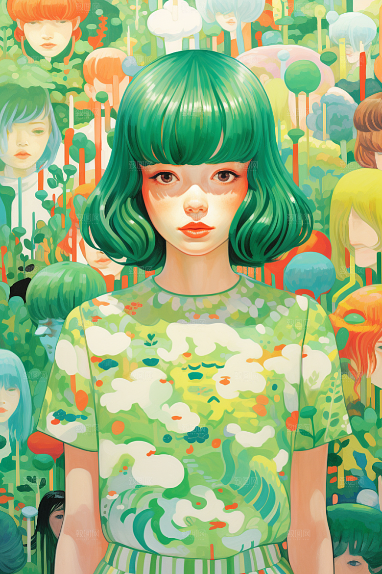 多巴胺女孩五彩斑斓穿搭插画