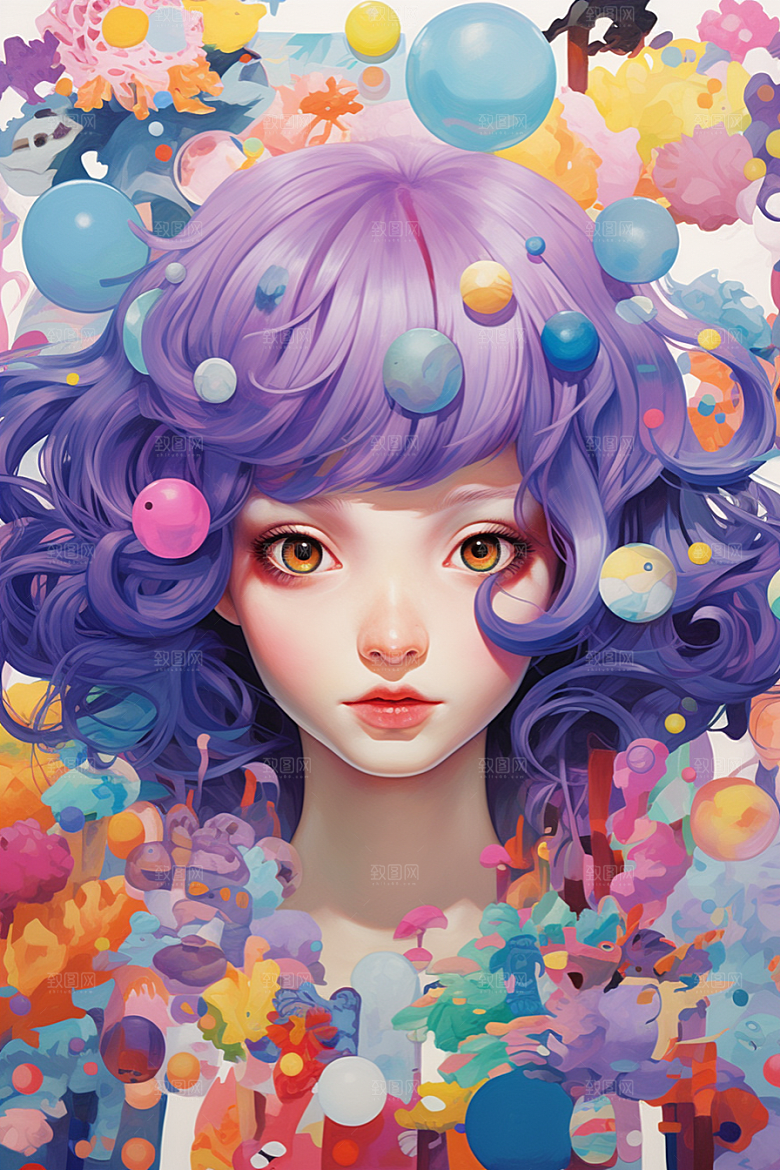 多巴胺女孩缤纷形象插画