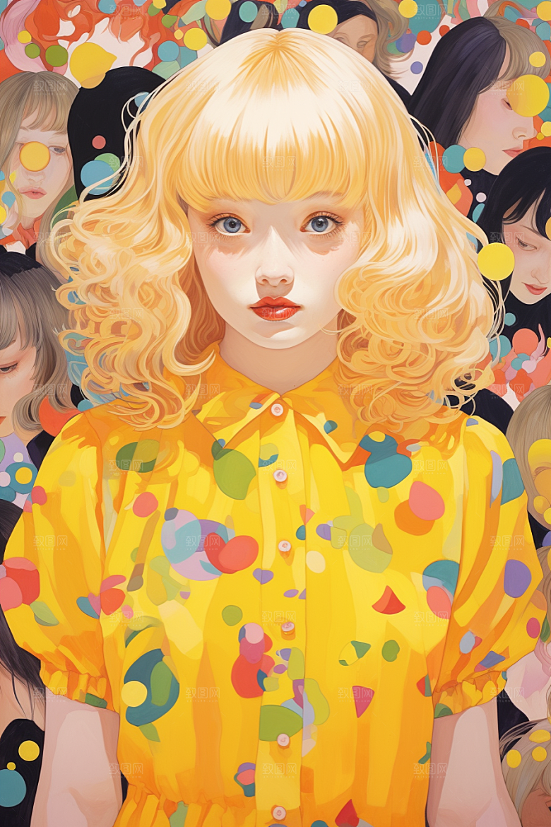 多巴胺女孩少女高清插画