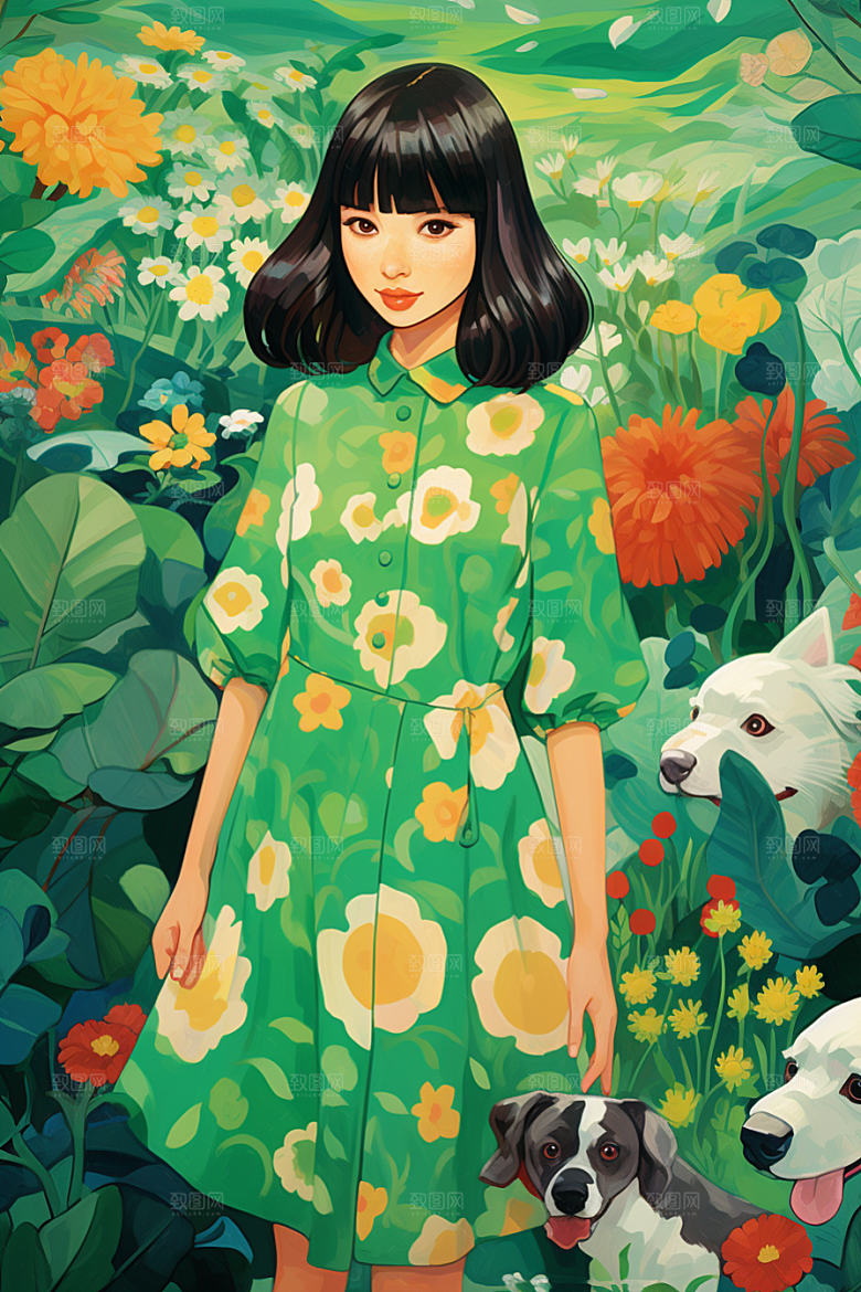 多巴胺女孩彩色五彩斑斓插画