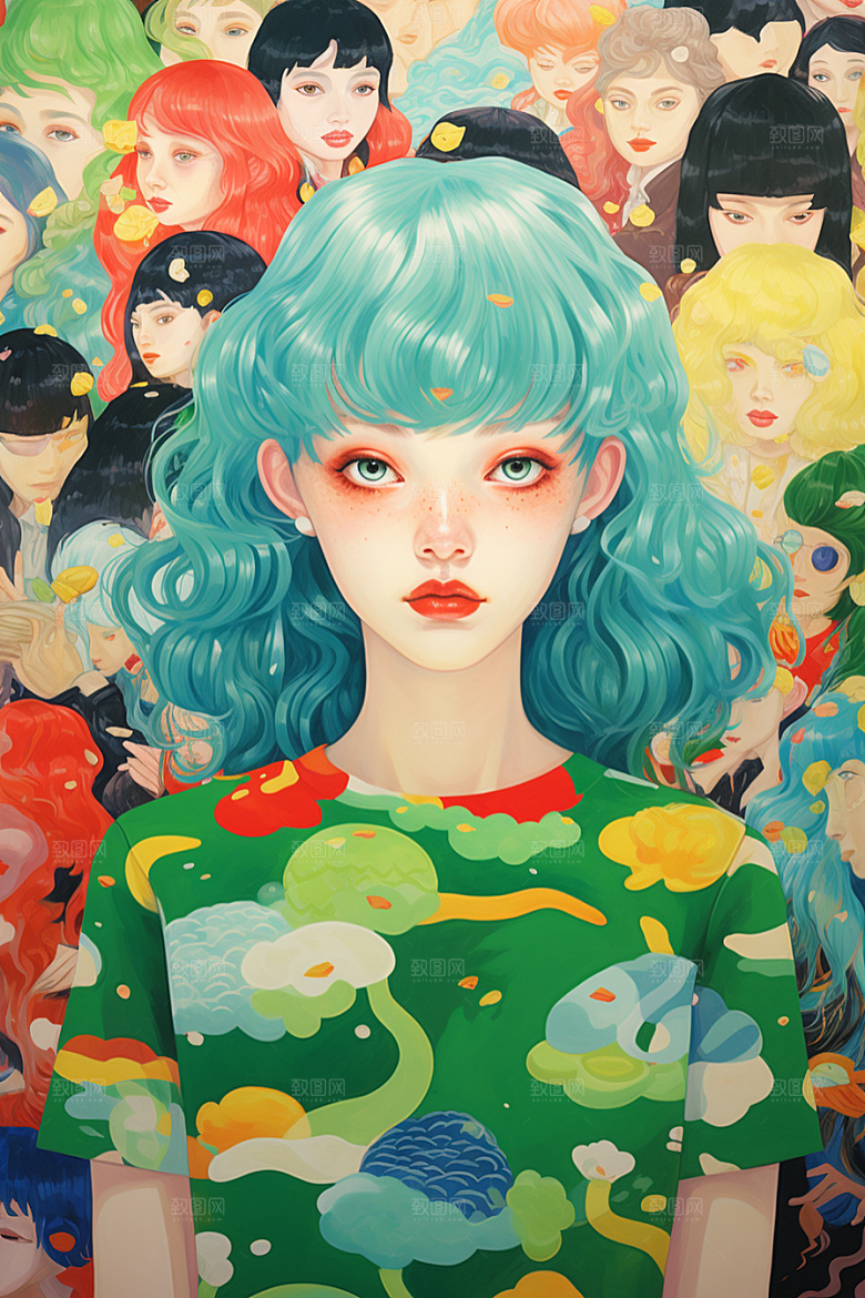 多巴胺女孩缤纷少女插画