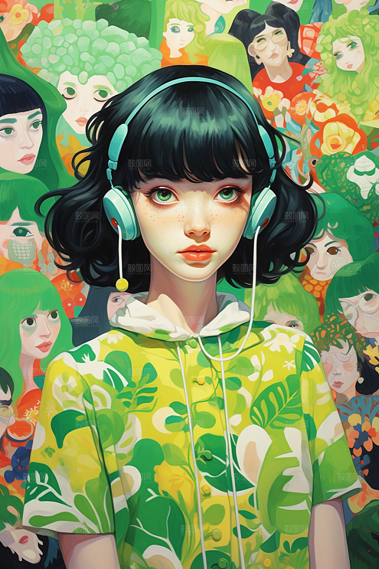 多巴胺女孩艺术感缤纷插画