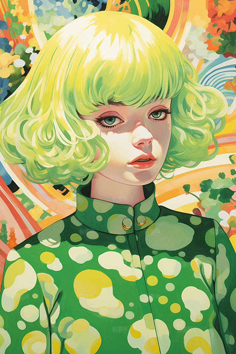 多巴胺女孩缤纷可爱插画