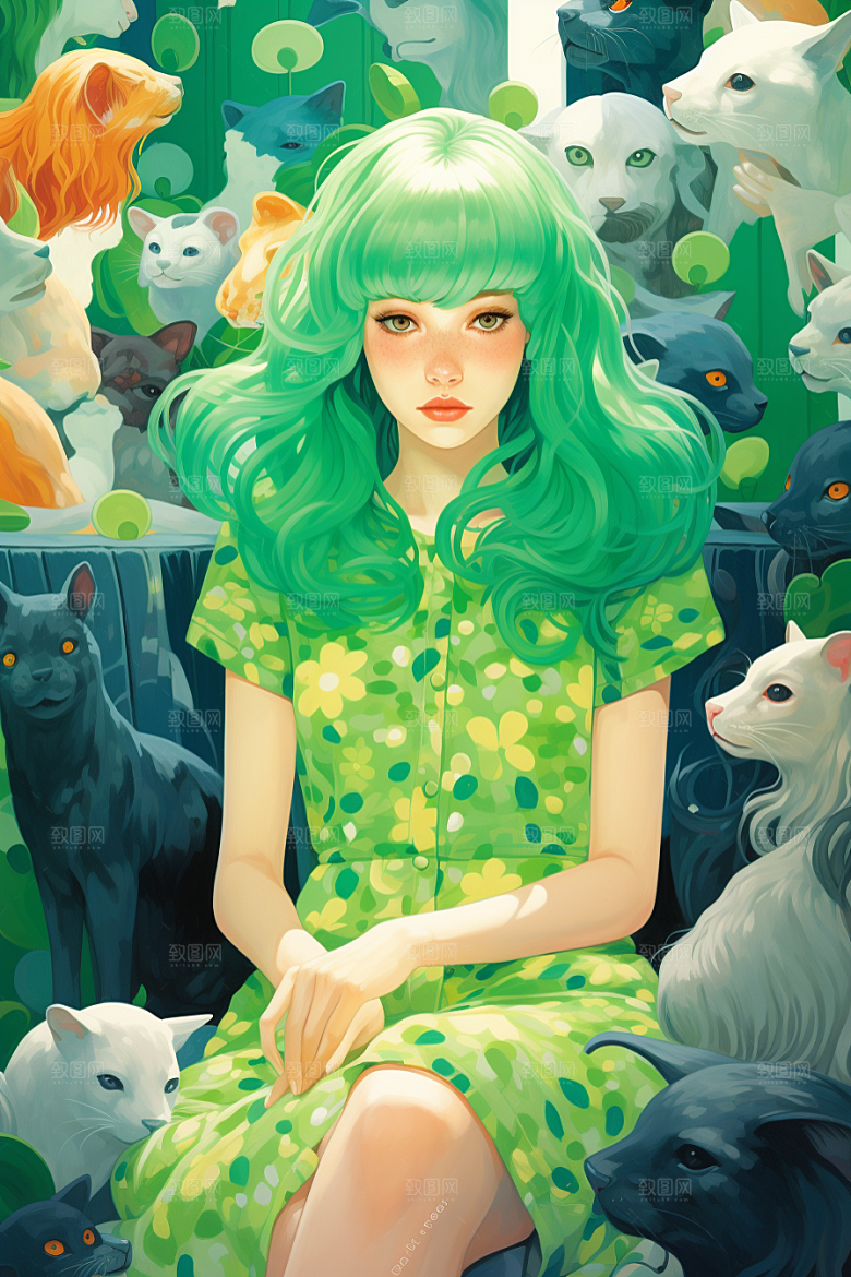 多巴胺女孩穿搭高清插画