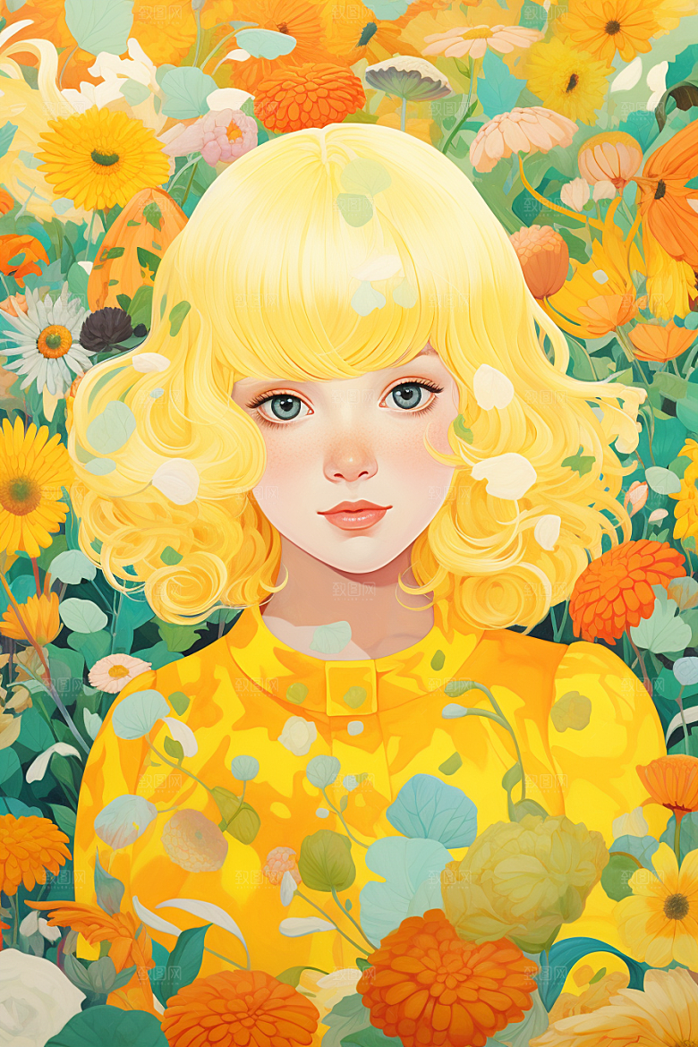 多巴胺女孩彩色少女插画