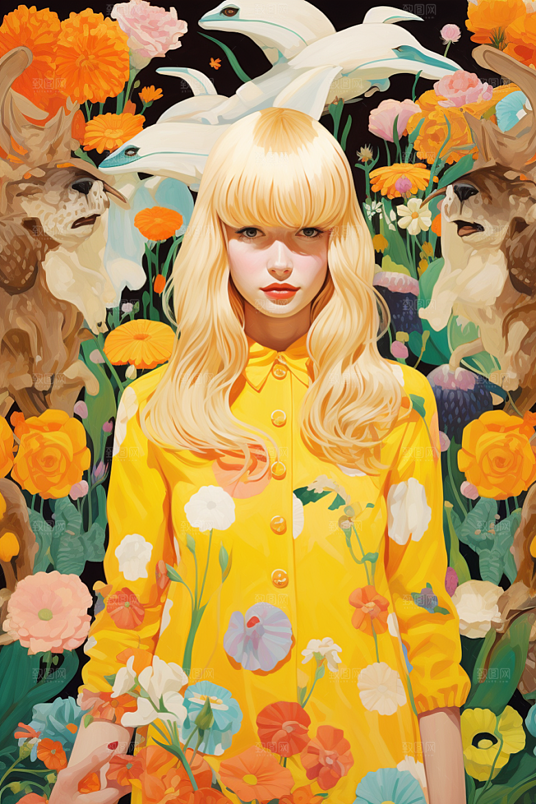 多巴胺女孩形象彩色插画