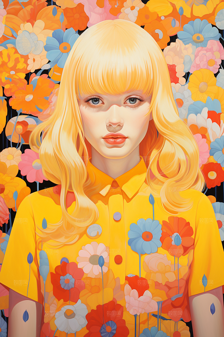 多巴胺女孩彩色缤纷插画