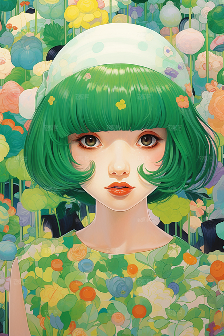 多巴胺女孩手绘穿搭插画