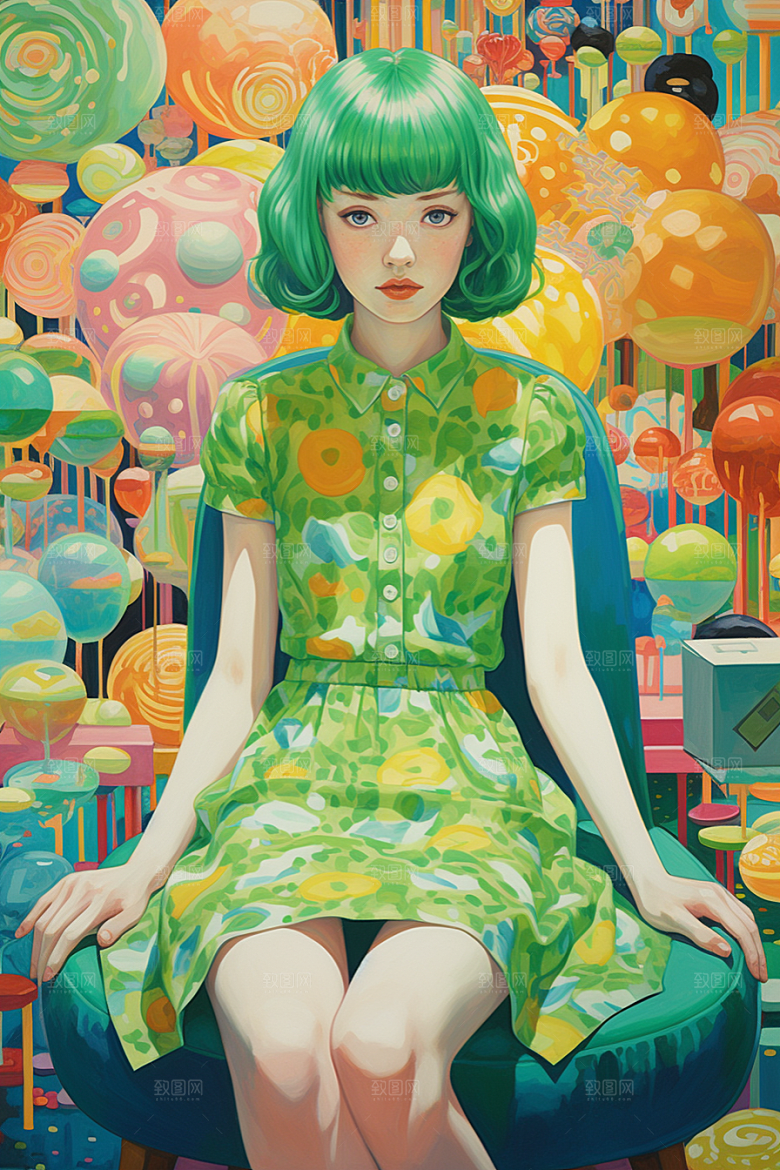 多巴胺女孩彩色穿搭插画