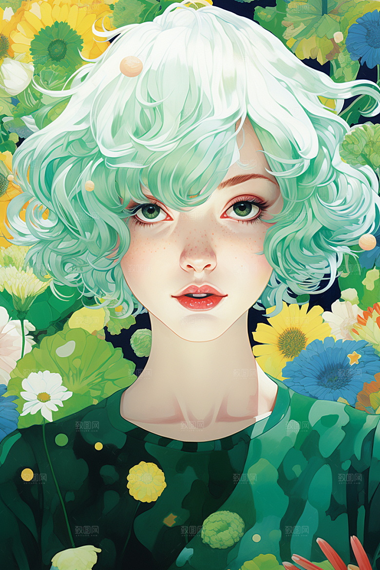 多巴胺女孩艺术感彩色插画