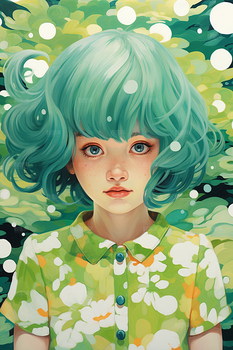 多巴胺女孩少女高清插画
