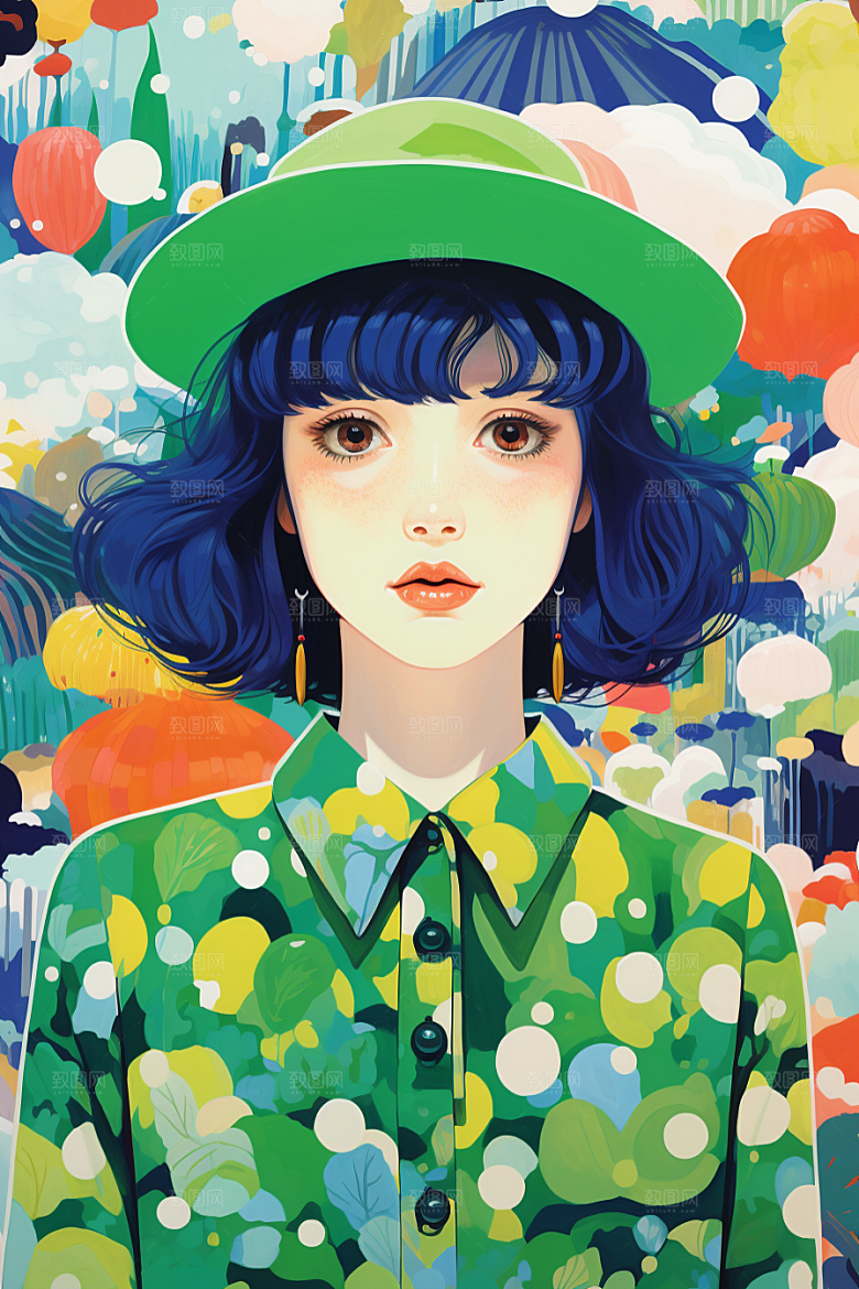 多巴胺女孩五彩斑斓艺术感插画