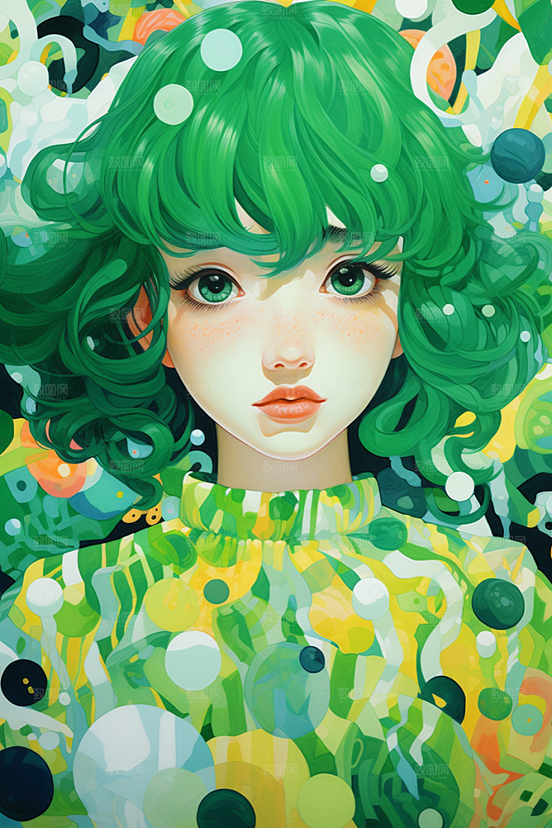 多巴胺女孩少女缤纷插画