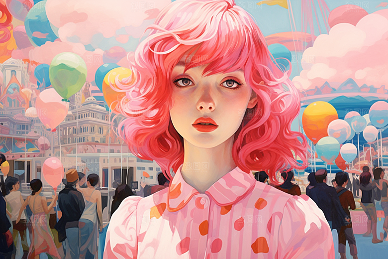 多巴胺女孩艺术感可爱插画