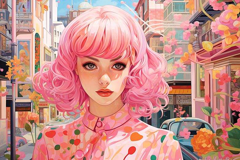 多巴胺女孩可爱五彩斑斓插画