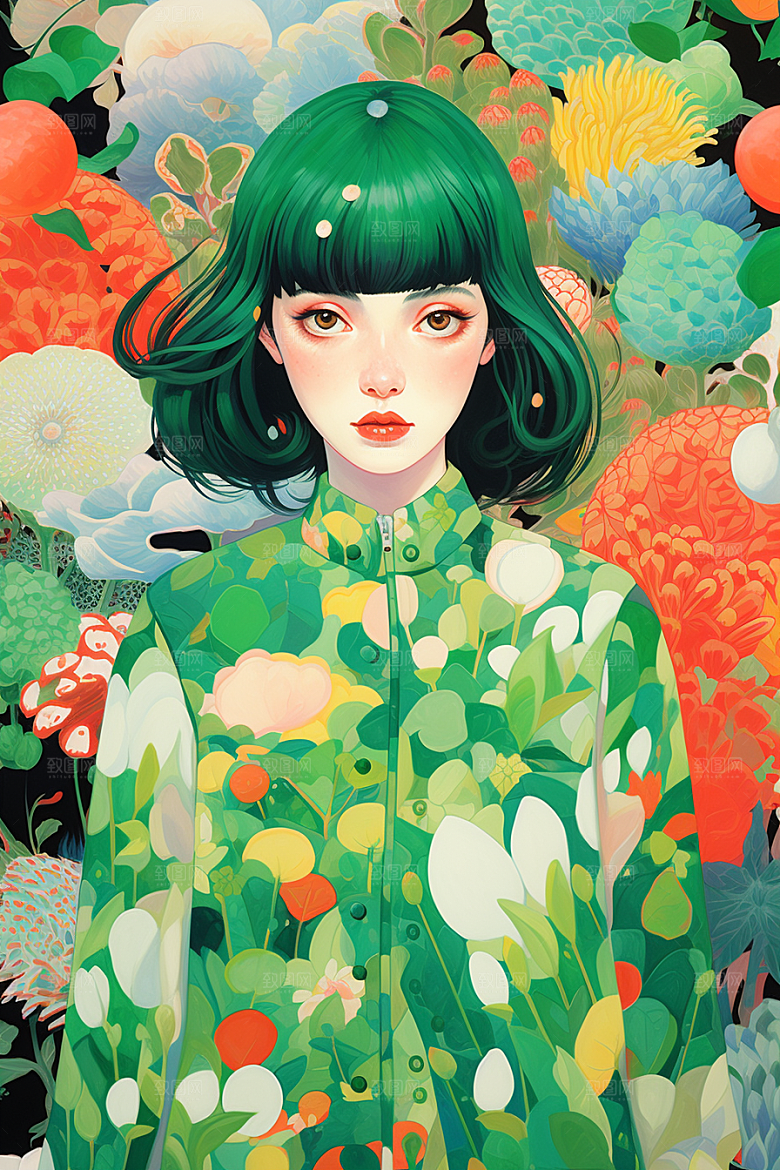 多巴胺女孩手绘形象插画