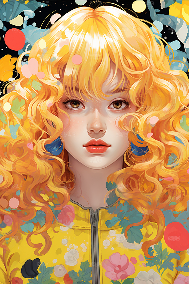 多巴胺女孩彩色艺术感插画