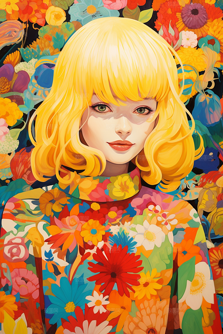 多巴胺女孩形象手绘插画