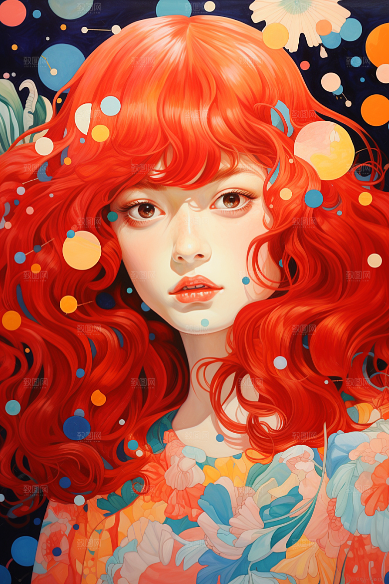 多巴胺女孩少女手绘插画