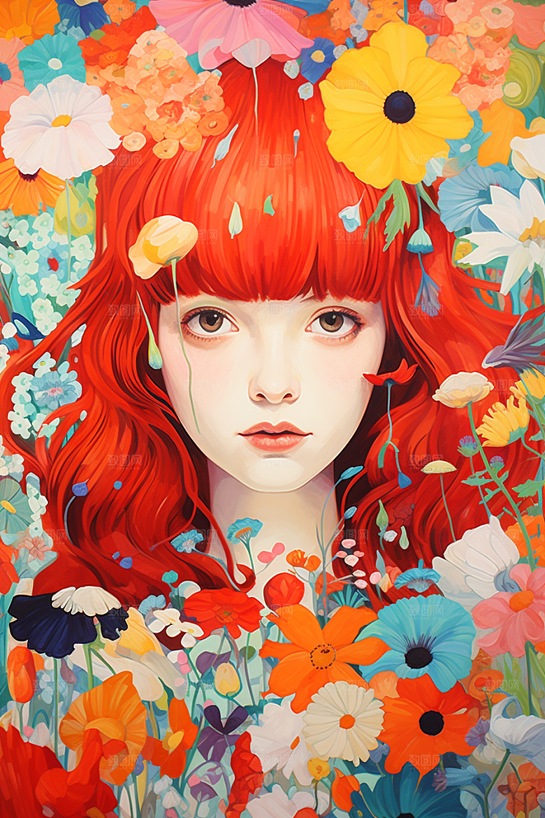 多巴胺女孩手绘艺术感插画