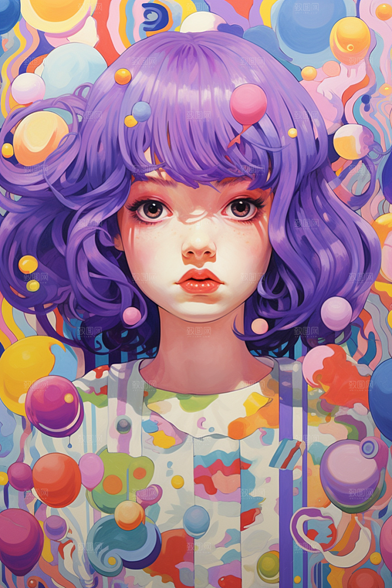 多巴胺女孩穿搭手绘插画