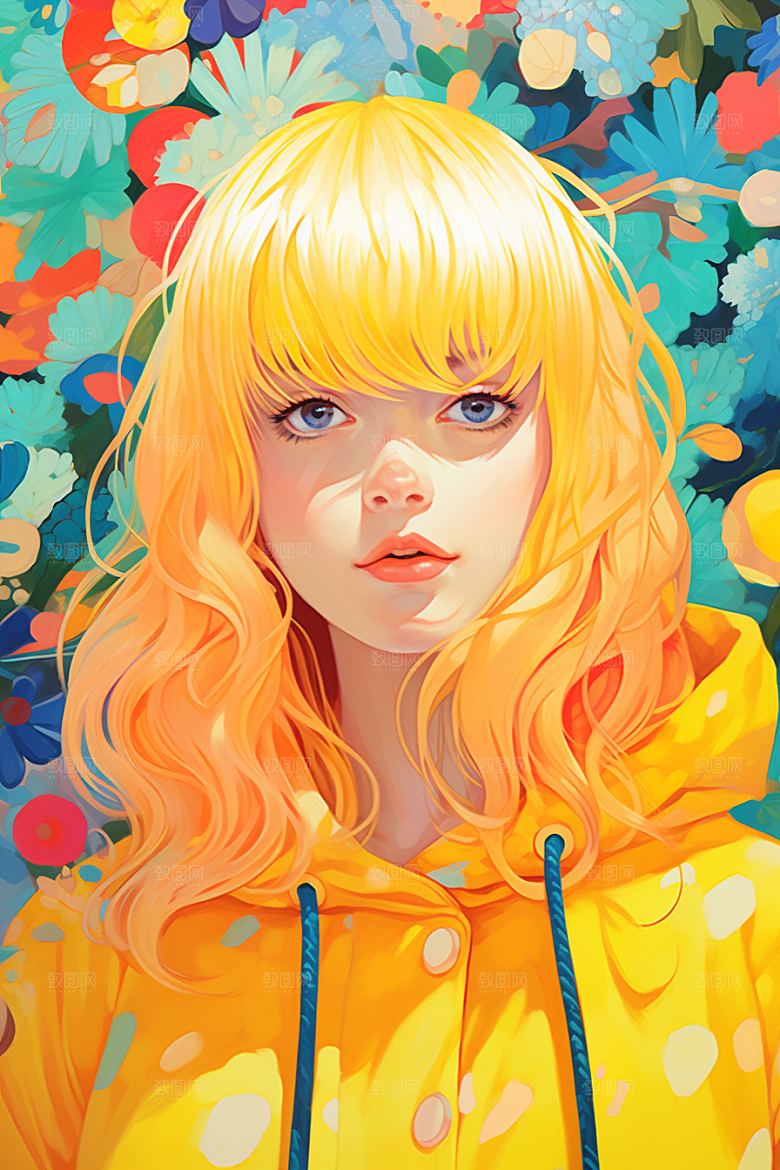 多巴胺女孩手绘高清插画