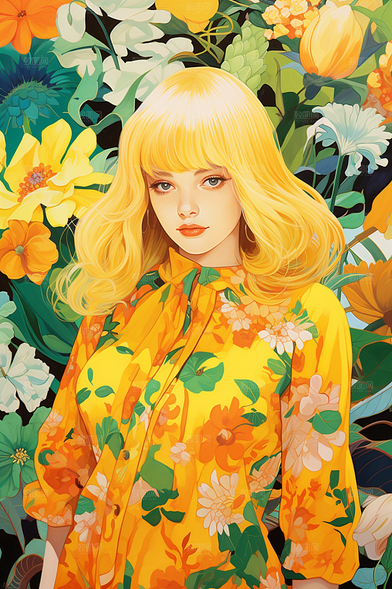 多巴胺女孩彩色高清插画