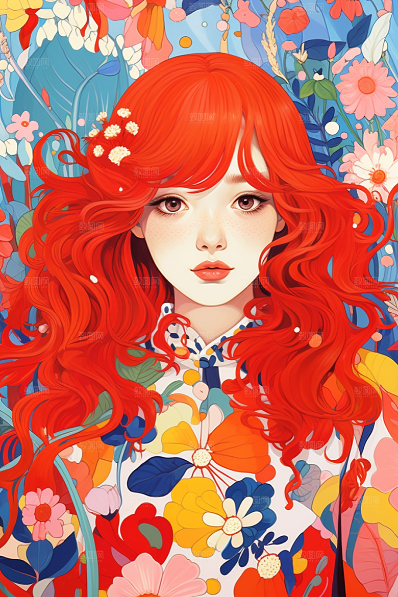 多巴胺女孩缤纷形象插画