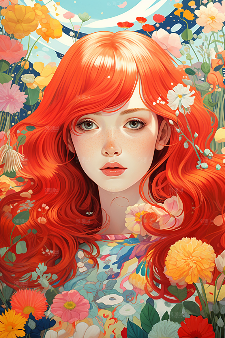 多巴胺女孩艺术感缤纷插画
