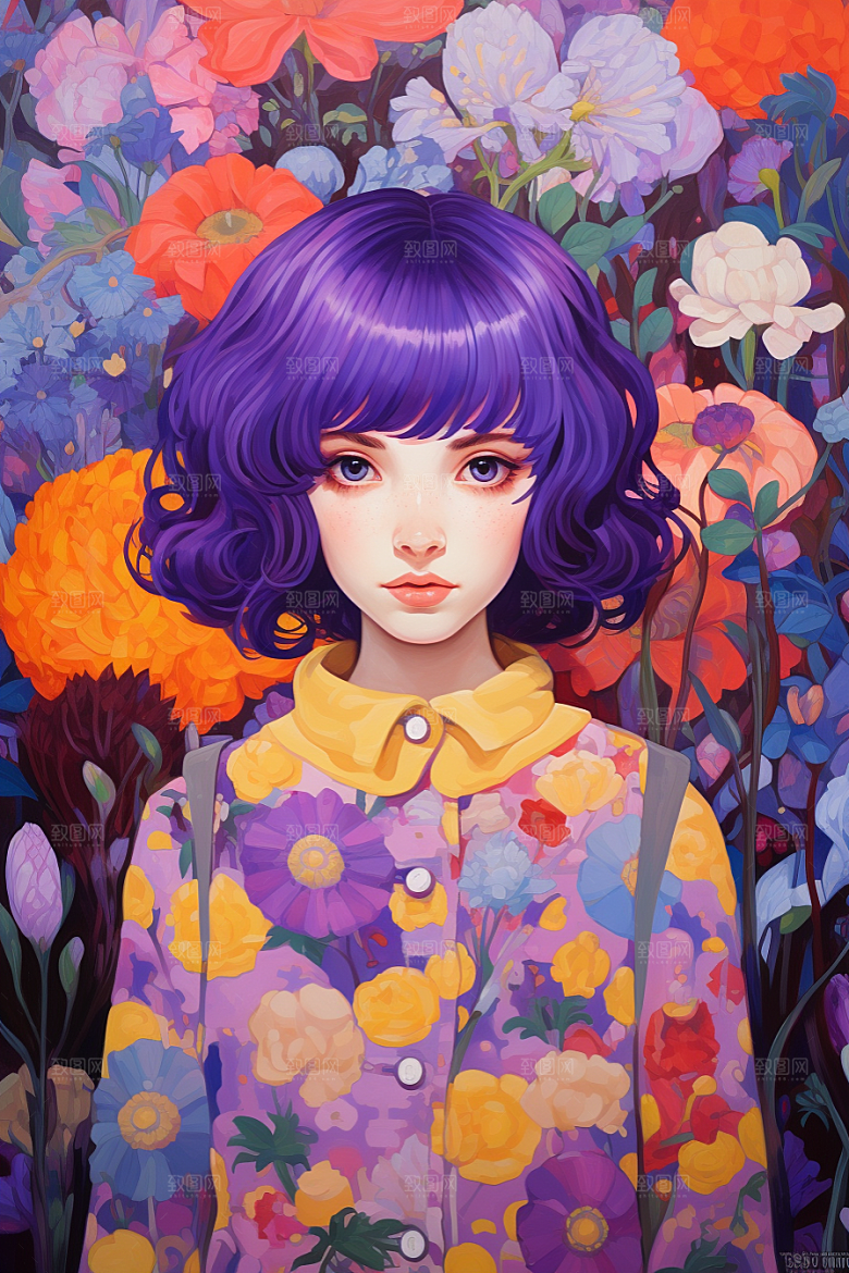 多巴胺女孩少女穿搭插画