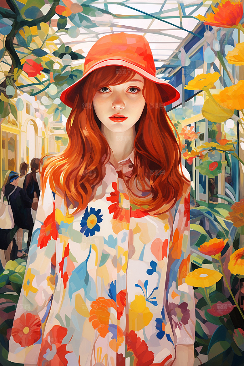 多巴胺女孩手绘彩色插画