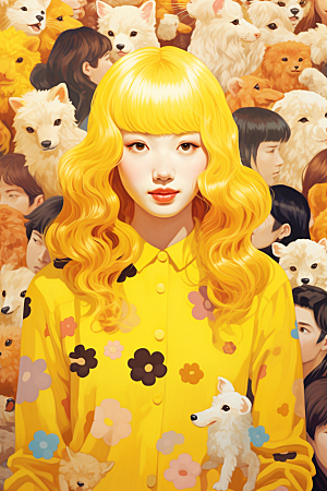 多巴胺女孩彩色缤纷插画